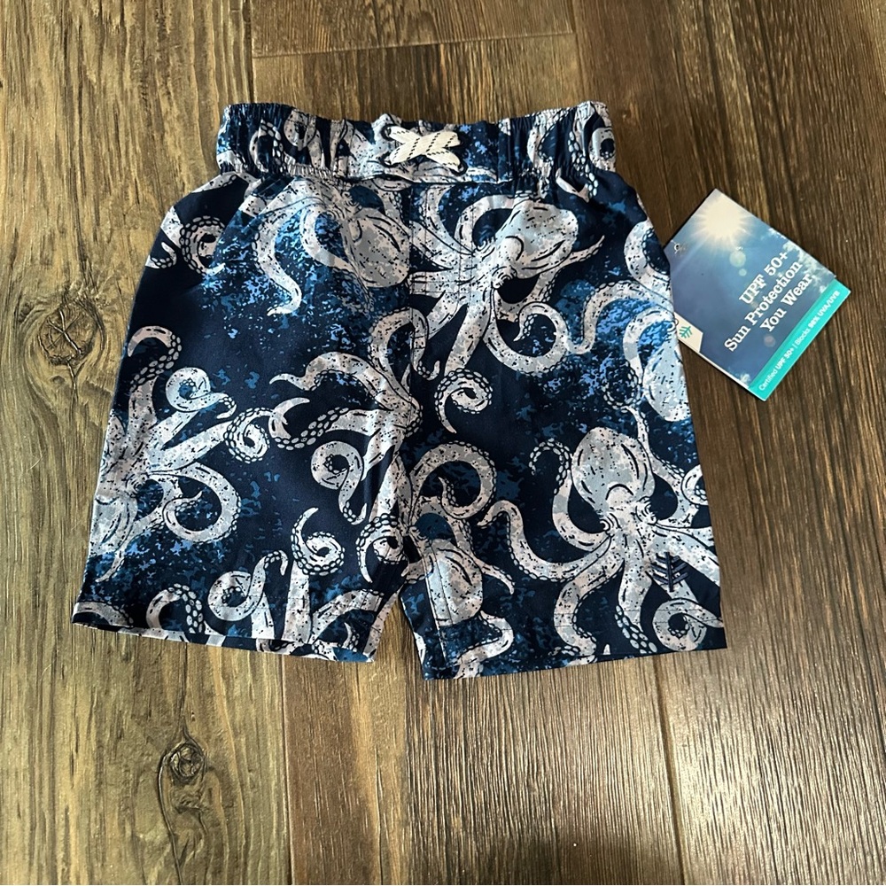 Coolibar UPF 50+ sun protection baby boy swim trunks 18-24 mo NEW octopus blue